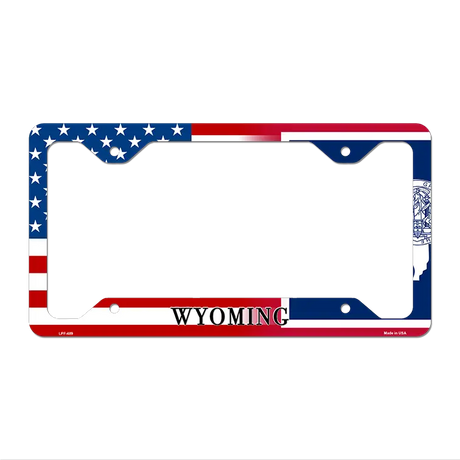 Wyoming|American Flag Novelty Metal License Plate Frame LPF-489 12" x 6" Standard Frame (LPF)
