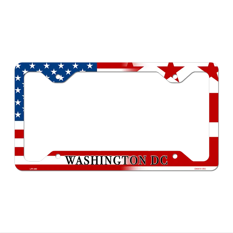 Washington DC|American Flag Novelty Metal License Plate Frame LPF-490 12.25" x 6.5" Standard Frame (LPF)