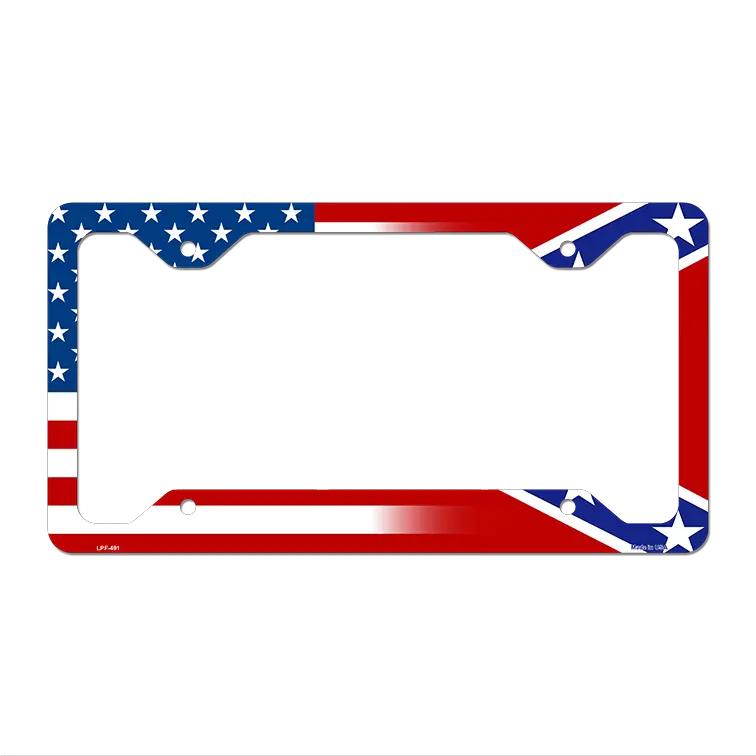 Confederate|American Flag Novelty Metal License Plate Frame LPF-491 12.25" x 6.5" Standard Frame (LPF)