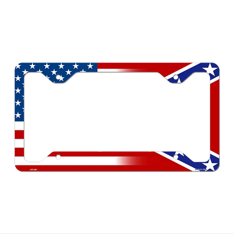 Confederate|American Flag Novelty Metal License Plate Frame LPF-491 12.25" x 6.5" Standard Frame (LPF)