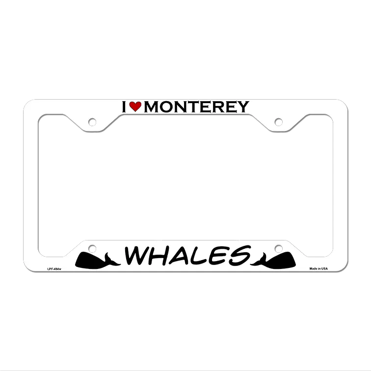 I Love Monterey Whales Novelty Metal License Plate Frame LPF-494 12.25" x 6.5" White Frame (LPF)