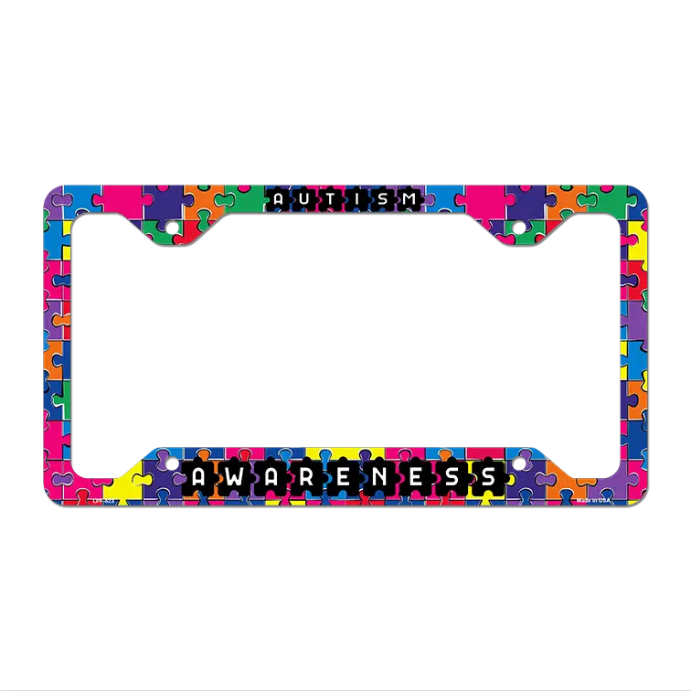 Autism Awareness Puzzle Letter Novelty Metal License Plate Frame 12.25" x 6.5" Standard Frame (LPF)