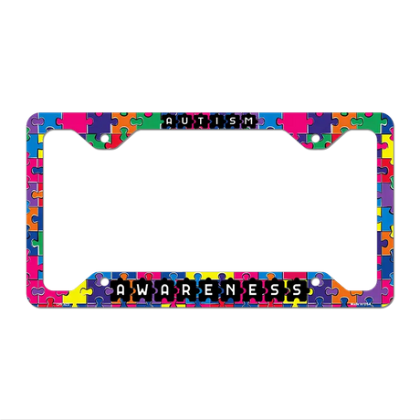 Autism Awareness Puzzle Letter Novelty Metal License Plate Frame 12.25" x 6.5" Standard Frame (LPF)