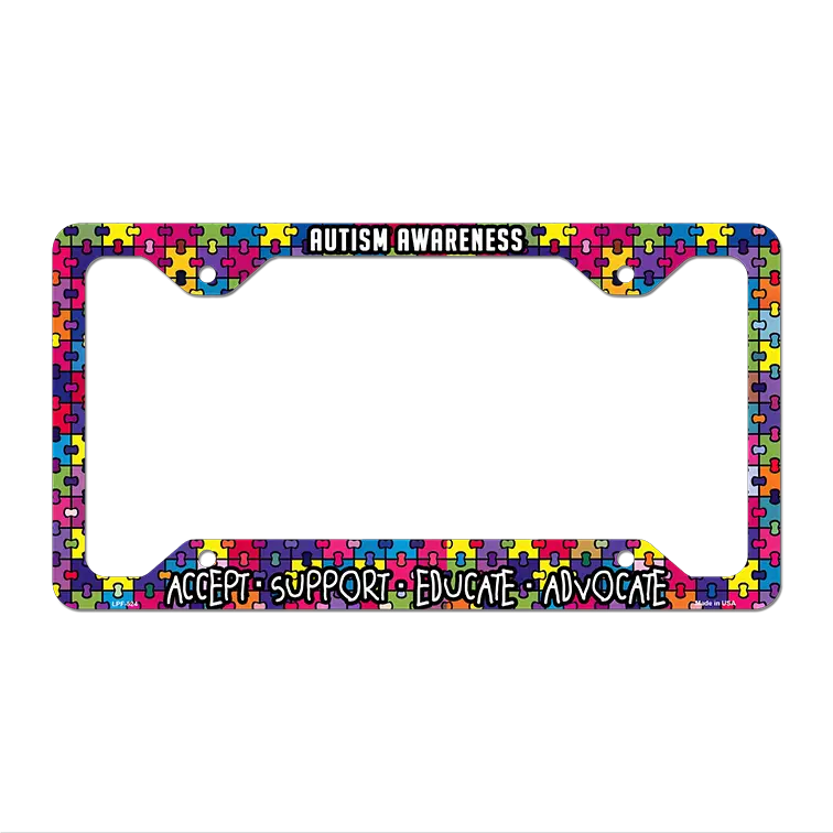 Accept Support Educate Advocate Autism Novelty Metal License Plate Frame 12.25" x 6.5" Standard Frame (LPF)