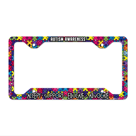 Accept Support Educate Advocate Autism Novelty Metal License Plate Frame 12.25" x 6.5" Standard Frame (LPF)