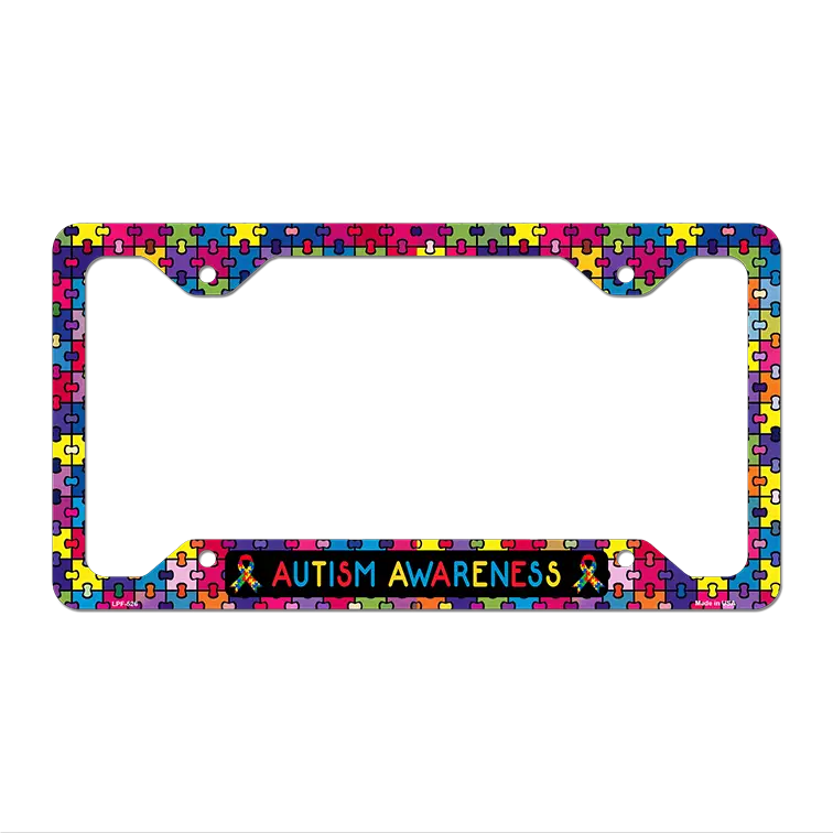 Autism Awareness Ribbons Novelty Metal License Plate Frame 12.25" x 6.5" Standard Frame (LPF)