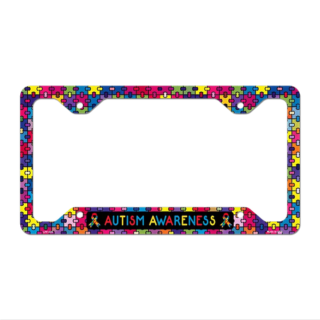 Autism Awareness Ribbons Novelty Metal License Plate Frame 12.25" x 6.5" Standard Frame (LPF)