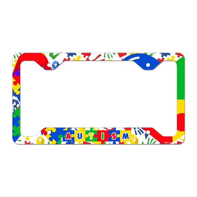 Autism with Ribbon and Heart Novelty Metal License Plate Frame 12.25" x 6.5" Standard Frame (LPF)