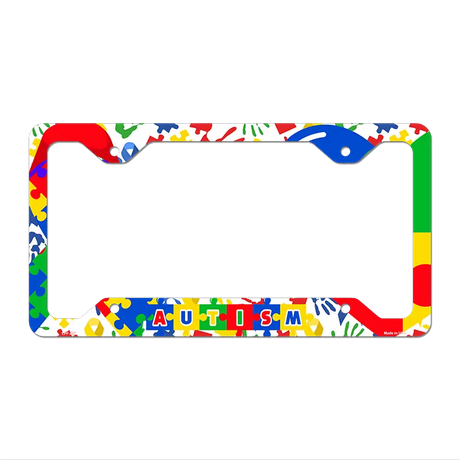 Autism with Ribbon and Heart Novelty Metal License Plate Frame 12.25" x 6.5" Standard Frame (LPF)