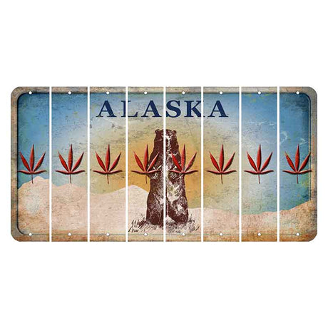 Alaska Kodiak Bear Cut License Plate Strips (Set of 8) Pot Leaf