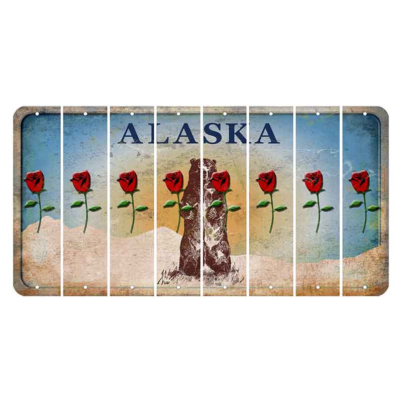 Alaska Kodiak Bear Cut License Plate Strips (Set of 8) Red Rose