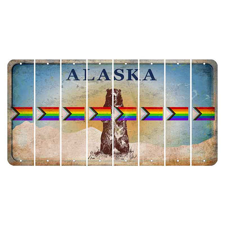Alaska Kodiak Bear Cut License Plate Strips (Set of 8) LGBTQ Flag