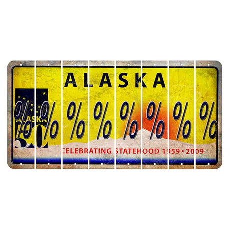 Alaska 50 Year Statehood Cut License Plate Strips (Set of 8) Percent Sign