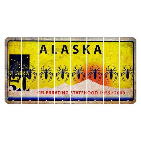 Alaska 50 Year Statehood Cut License Plate Strips (Set of 8) Spider