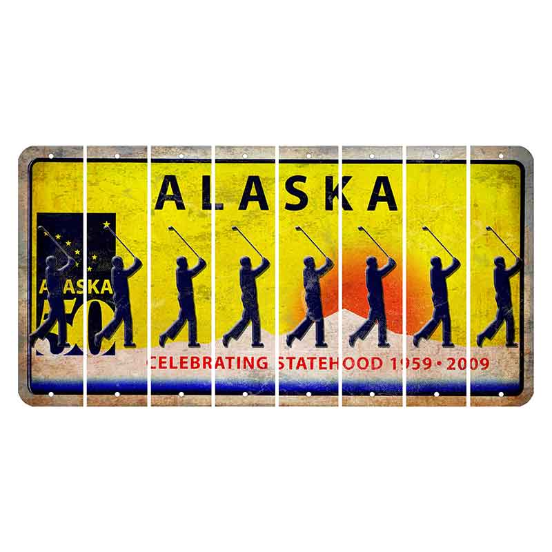Alaska 50 Year Statehood Cut License Plate Strips (Set of 8) Male Golfer