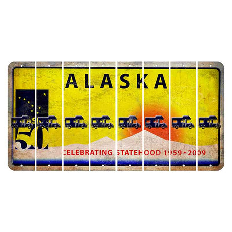 Alaska 50 Year Statehood Cut License Plate Strips (Set of 8) Camper