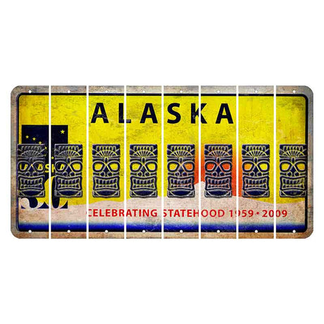 Alaska 50 Year Statehood Cut License Plate Strips (Set of 8) Tiki