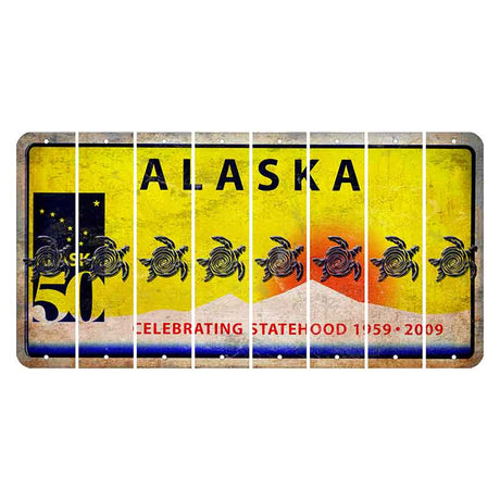 Alaska 50 Year Statehood Cut License Plate Strips (Set of 8) Sea Turtle
