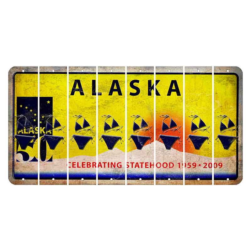 Alaska 50 Year Statehood Cut License Plate Strips (Set of 8) Bikini