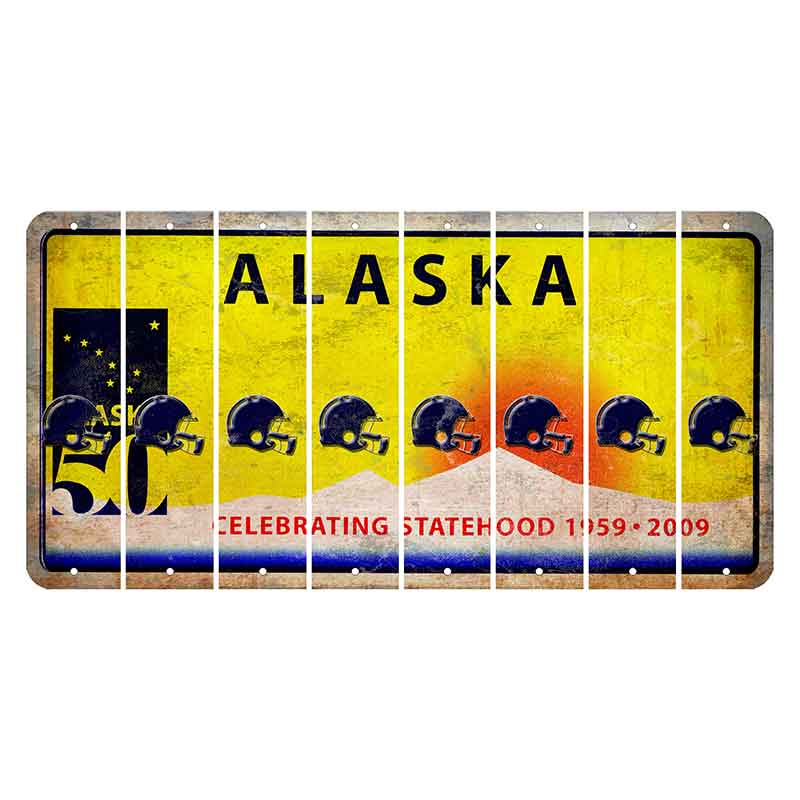 Alaska 50 Year Statehood Cut License Plate Strips (Set of 8) Football Helmet