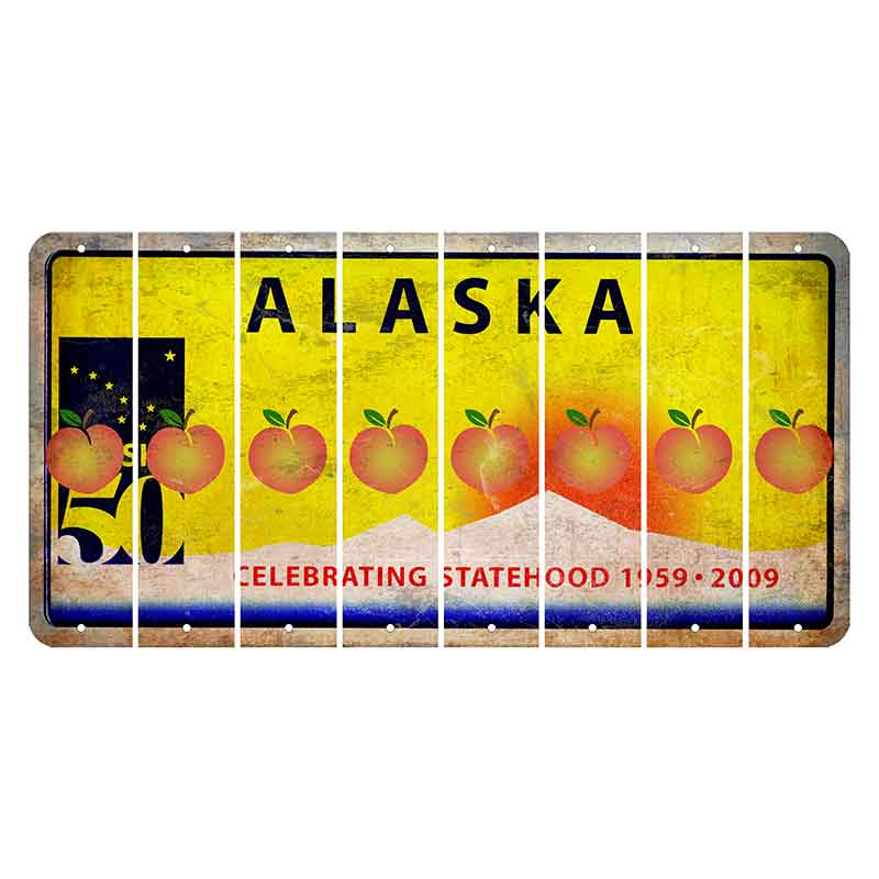 Alaska 50 Year Statehood Cut License Plate Strips (Set of 8) Peach