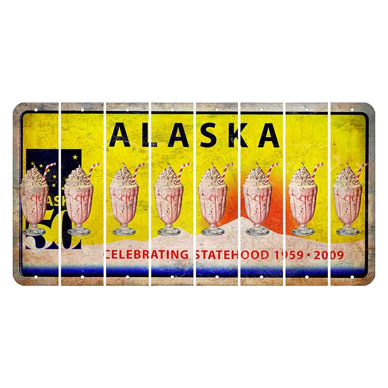 Alaska 50 Year Statehood Cut License Plate Strips (Set of 8) Milkshake