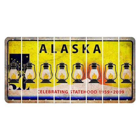 Alaska 50 Year Statehood Cut License Plate Strips (Set of 8) Lantern