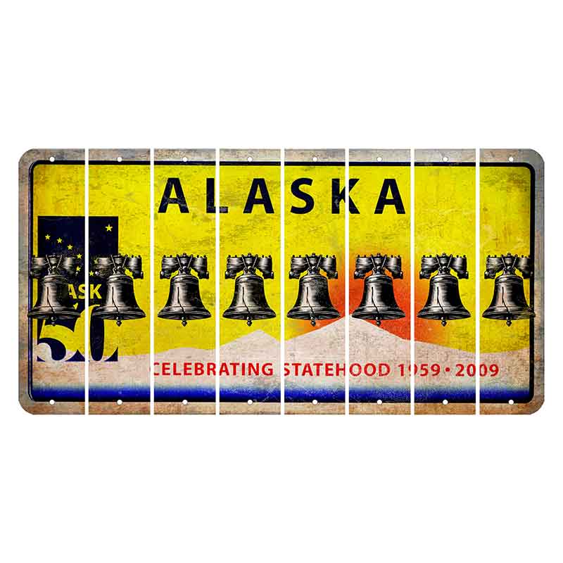 Alaska 50 Year Statehood Cut License Plate Strips (Set of 8) Liberty Bell