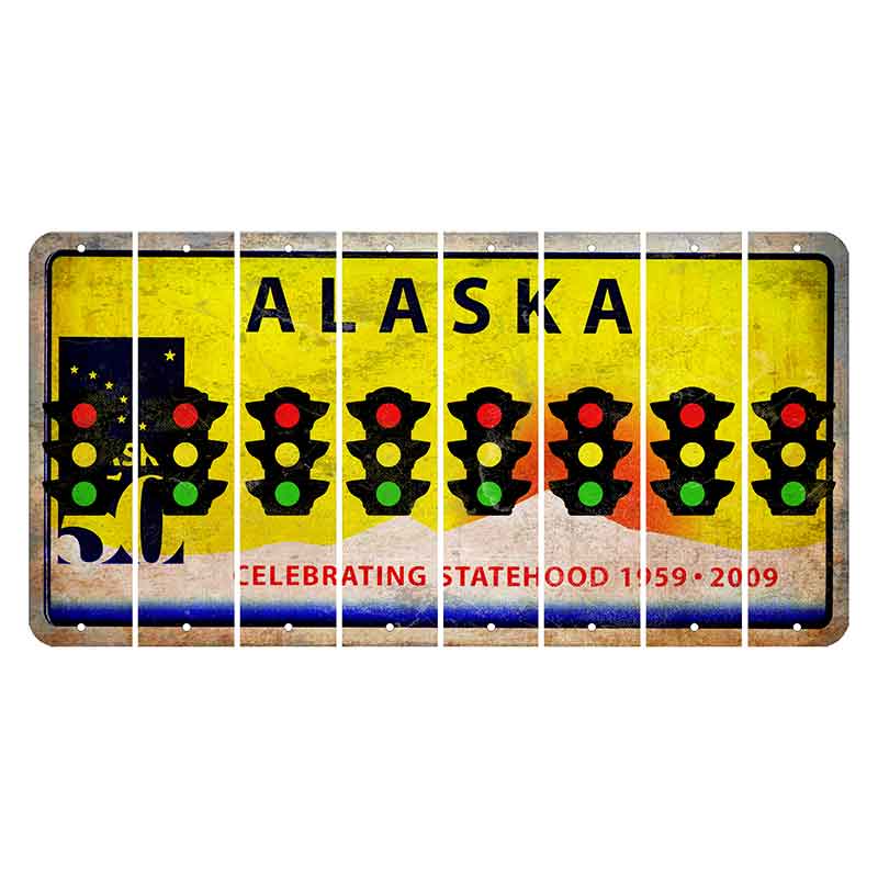 Alaska 50 Year Statehood Cut License Plate Strips (Set of 8) Traffic Light