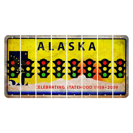 Alaska 50 Year Statehood Cut License Plate Strips (Set of 8) Traffic Light