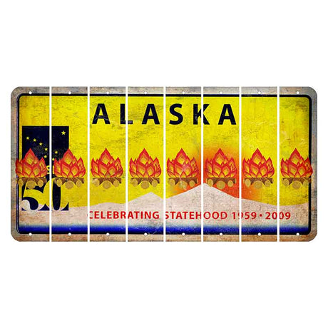 Alaska 50 Year Statehood Cut License Plate Strips (Set of 8) Campfire