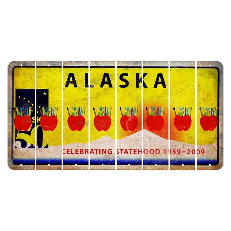 Alaska 50 Year Statehood Cut License Plate Strips (Set of 8) Teacher Apple
