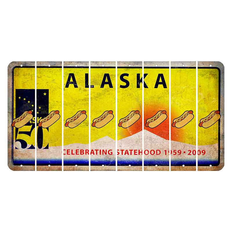 Alaska 50 Year Statehood Cut License Plate Strips (Set of 8) Hotdog