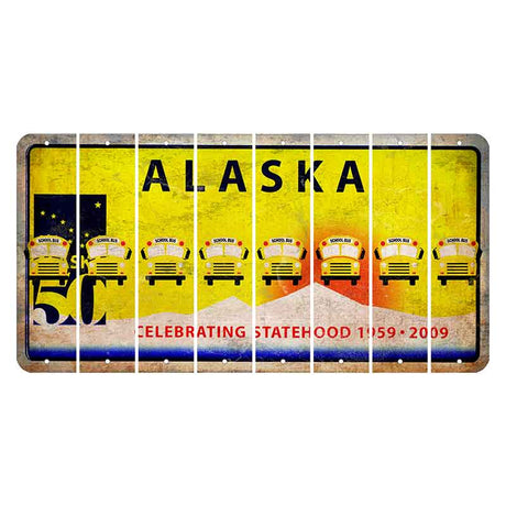 Alaska 50 Year Statehood Cut License Plate Strips (Set of 8) School Bus