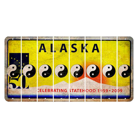 Alaska 50 Year Statehood Cut License Plate Strips (Set of 8) Yin Yang