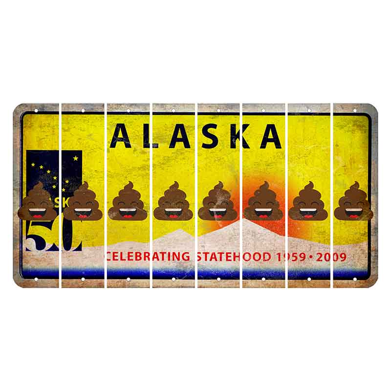 Alaska 50 Year Statehood Cut License Plate Strips (Set of 8) Emoji - Poop