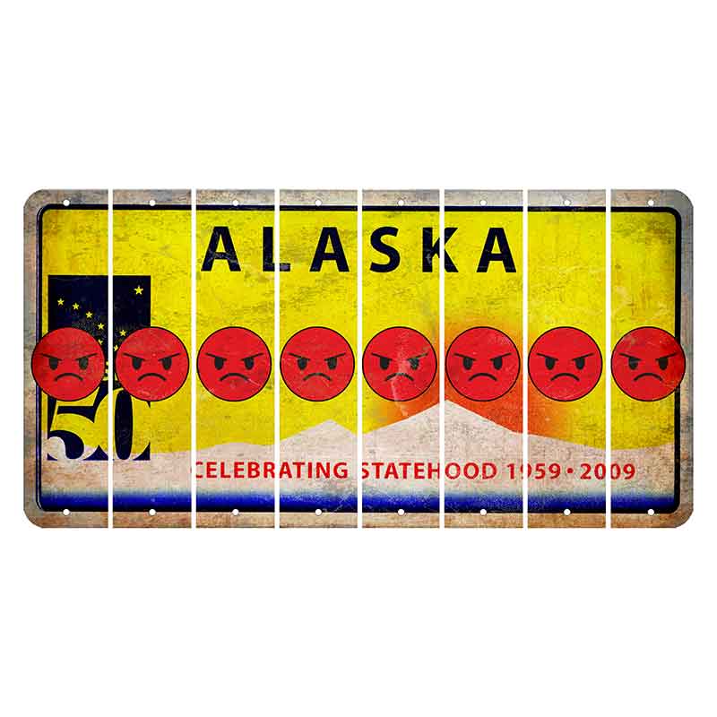 Alaska 50 Year Statehood Cut License Plate Strips (Set of 8) Emoji - Angry