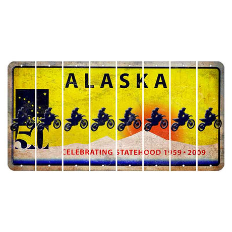 Alaska 50 Year Statehood Cut License Plate Strips (Set of 8) Dirtbike Rider