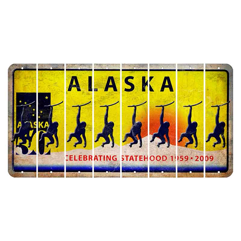 Alaska 50 Year Statehood Cut License Plate Strips (Set of 8) Monkey