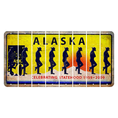 Alaska 50 Year Statehood Cut License Plate Strips (Set of 8) Cowboy - Leaning