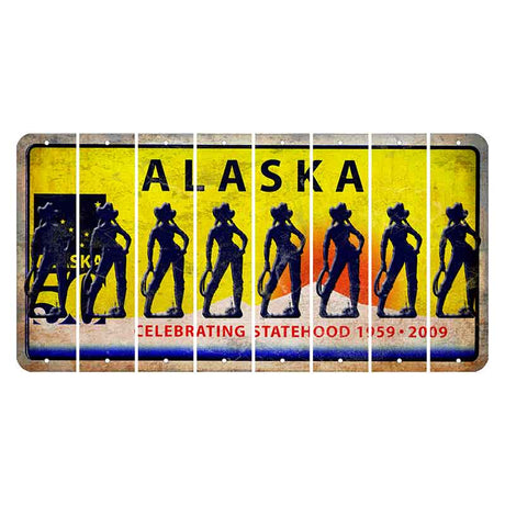 Alaska 50 Year Statehood Cut License Plate Strips (Set of 8) Cowgirl