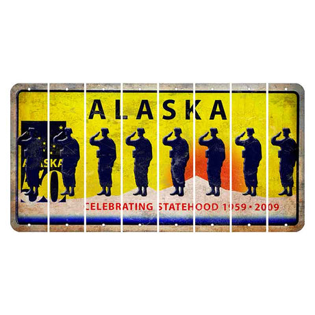 Alaska 50 Year Statehood Cut License Plate Strips (Set of 8) Soldier - Saluting
