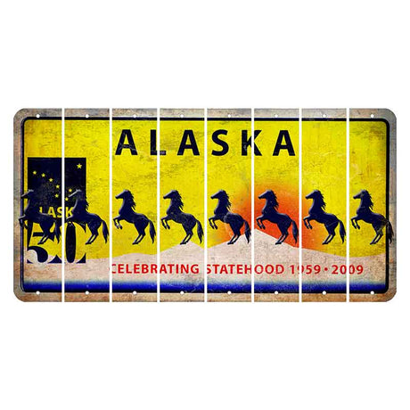 Alaska 50 Year Statehood Cut License Plate Strips (Set of 8) Horse