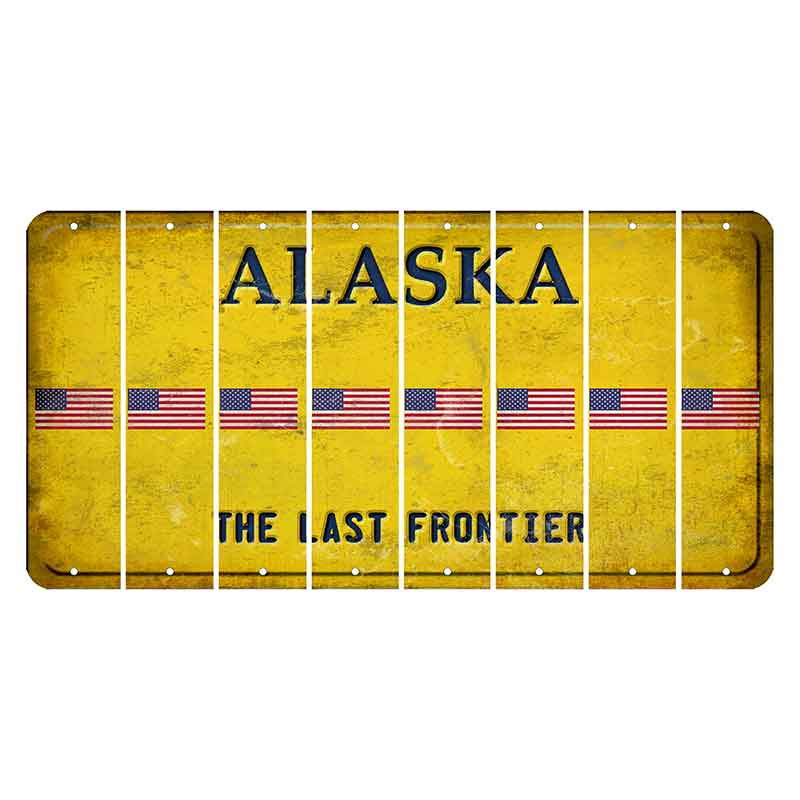 Alaska The Last Frontier Cut License Plate Strips (Set of 8) American Flag