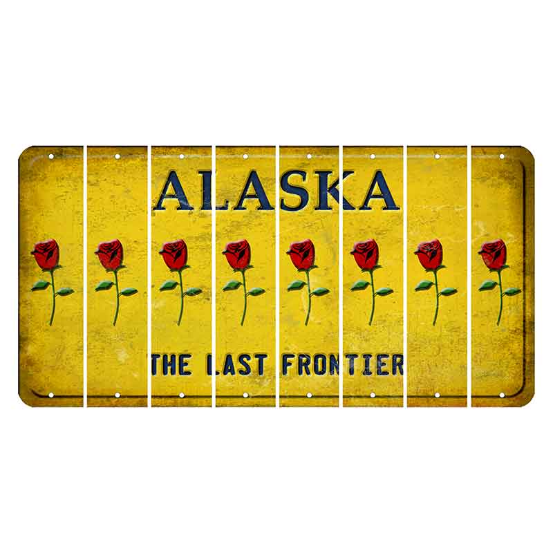 Alaska The Last Frontier Cut License Plate Strips (Set of 8) Red Rose