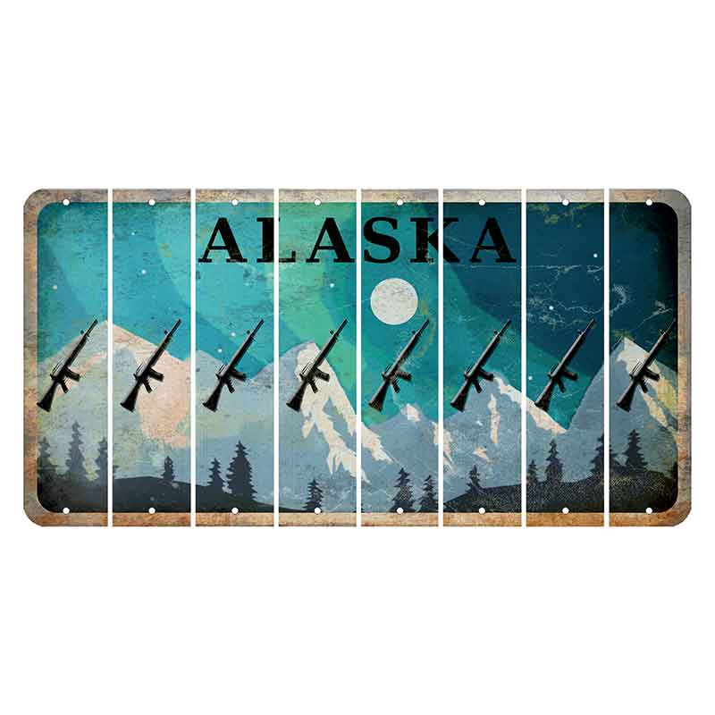 Alaska Northern Lights Cut License Plate Strips (Set of 8) Rifle
