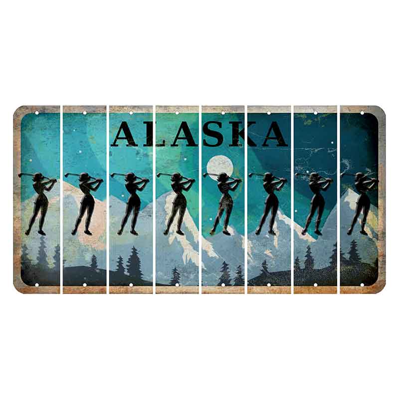 Alaska Northern Lights Cut License Plate Strips (Set of 8) Female Golfer