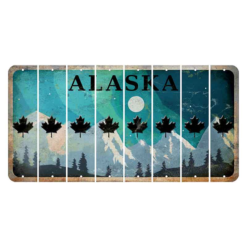 Alaska Northern Lights Cut License Plate Strips (Set of 8) Maple Leaf