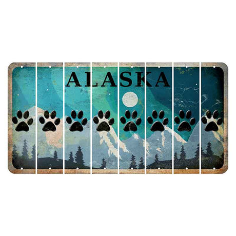 Alaska Northern Lights Cut License Plate Strips (Set of 8) Dog Paw