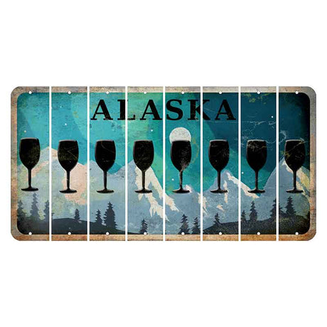 Alaska Northern Lights Cut License Plate Strips (Set of 8) Wine Glass